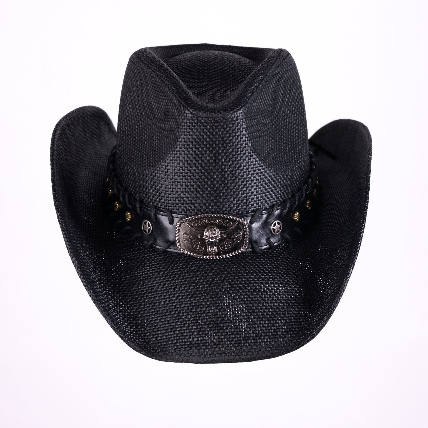 Sombrero negro con hebilla de toro