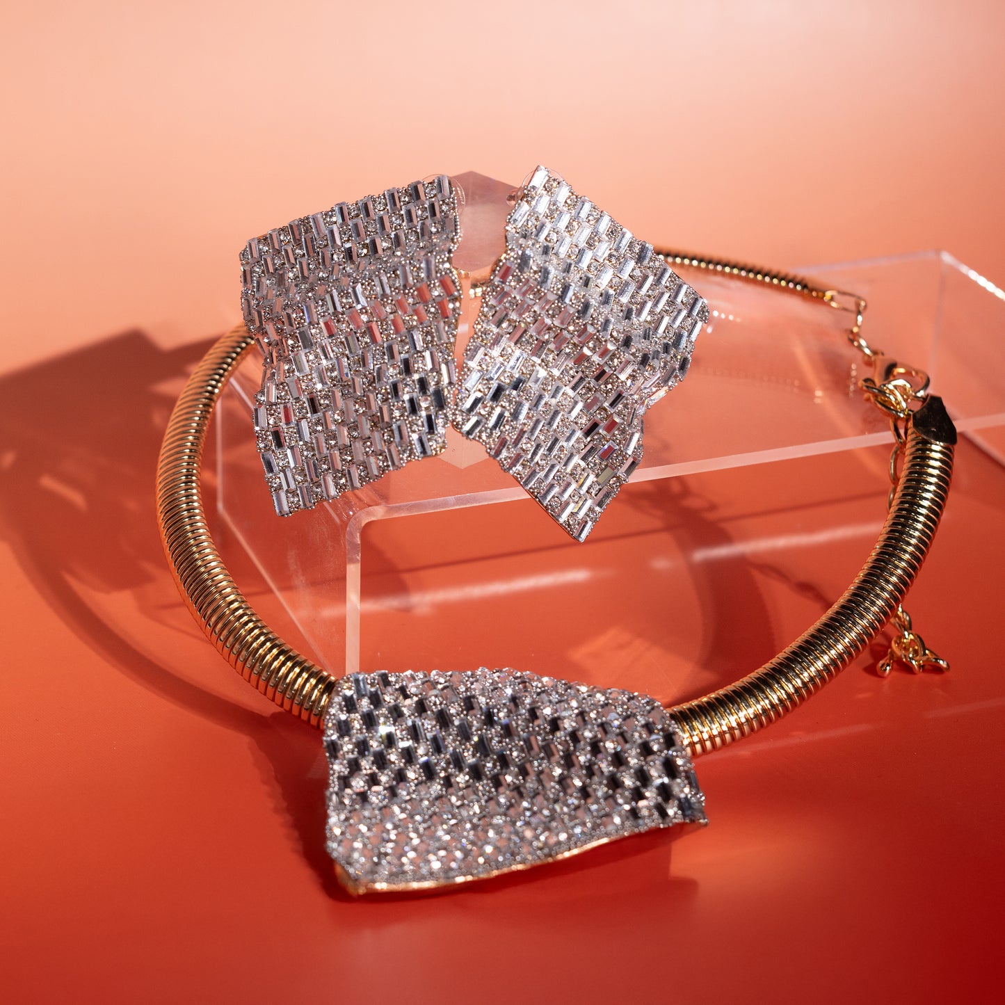 Set collar y aretes brillo