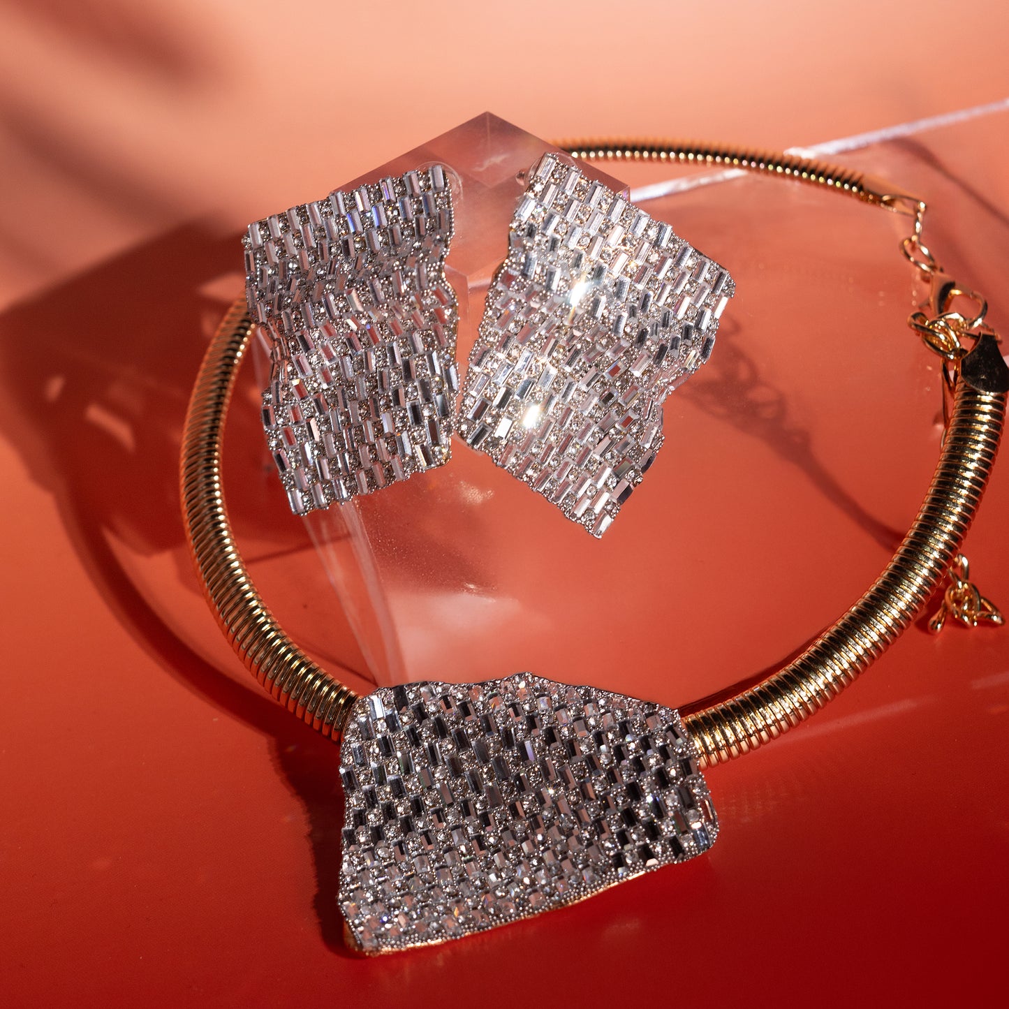 Set collar y aretes brillo