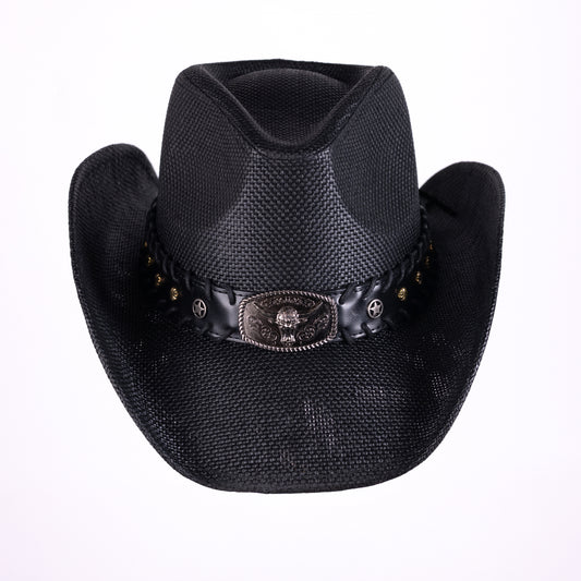 Sombrero negro con hebilla de toro